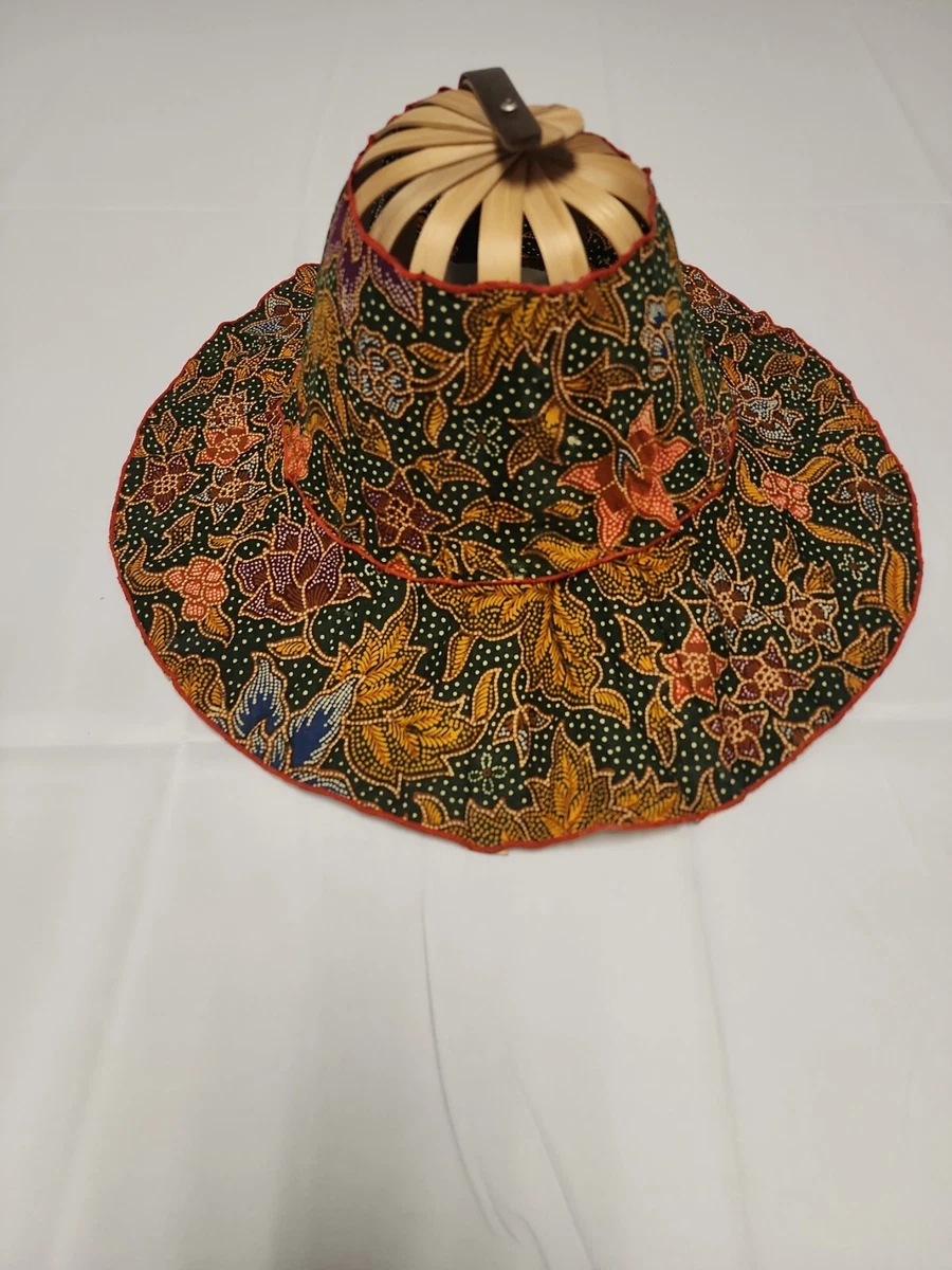 VINTAGE-Summer Folding Fan Sun Hat Woman Cotton Bamboo Packable Travel Beach