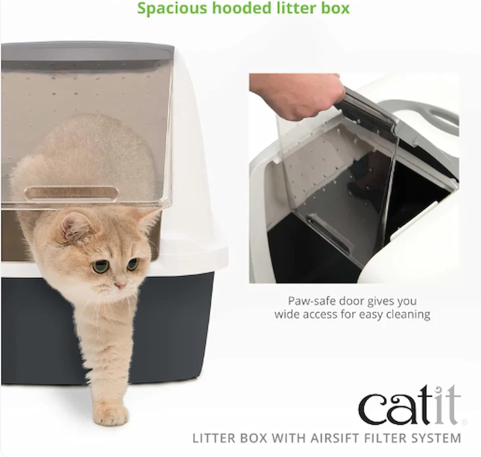 Airsift Jumbo Hooded Litter Pan, Warm Gray/White - Privacy and Easy Access for C - Image 2 of 4