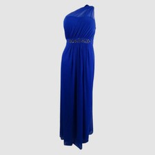 $179 Adrianna Papell Women's Blue Embellished One Shoulder Gown Dress Size 8