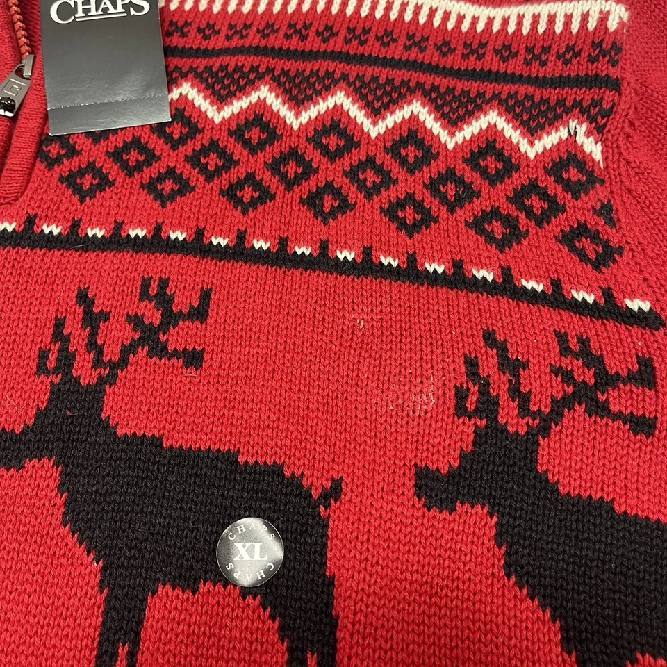 Nuevo con etiquetas Suéter Nórdico de Navidad Chaps para Hombres XL Reno 1/4 Cremallera Rojo Nuevo Precio de venta sugerido por el fabricante $80 Foto 2 de 4