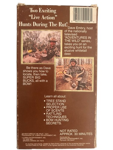 Archery Strategies Hunting Whitetails VHS Dave Embry Adventures In The Wild - Imagen 2 de 3