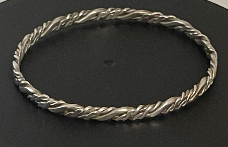 Bangle Bracelet Sterling Silver Flat Twisted Cable Mexico Vintage 925-image