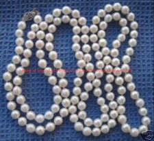 Real Natural 7-8mm Cultured White Freshwater Pearl Long Necklace 32"