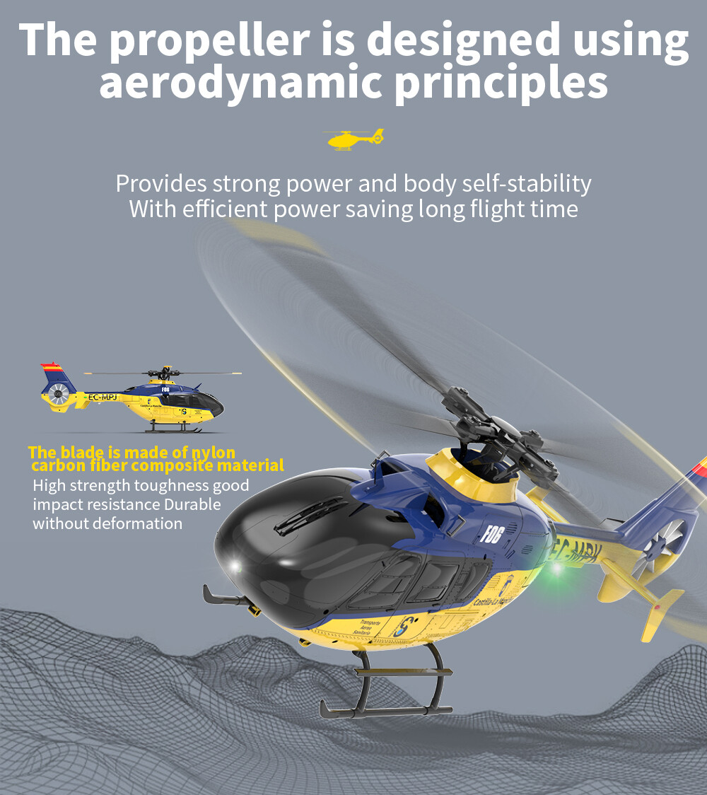 Hélicoptère Radiocommandé EC135 6 Canaux, Prêt à Voler (RTF), 2.4Ghz, Gyro 6 Axes - Échelle 1:36