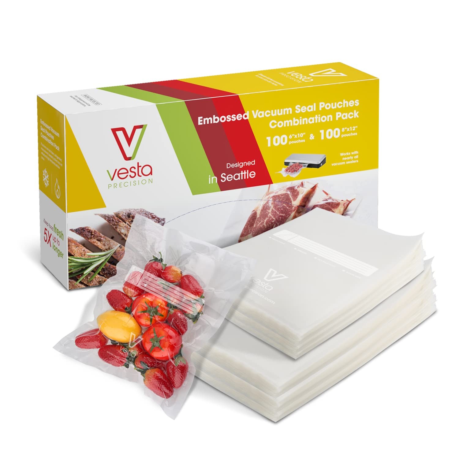 Vacuum Sealer Bags 100 Pint 6x10 and 100 Quart 8x12 Premium Storage Keepers