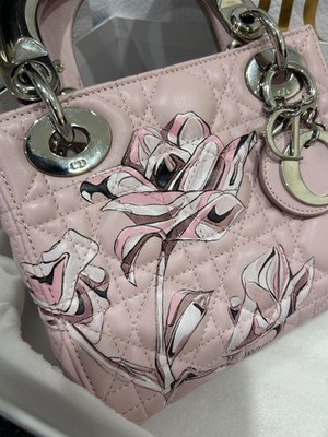 Dior Lady Dior Mini Pink Floral Printed Cannage Leather Shoulder
