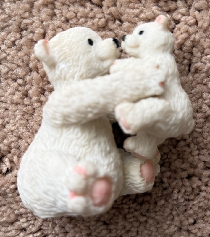 Polar Bear Mom And Baby Ceramic Figurine 3 inches tall