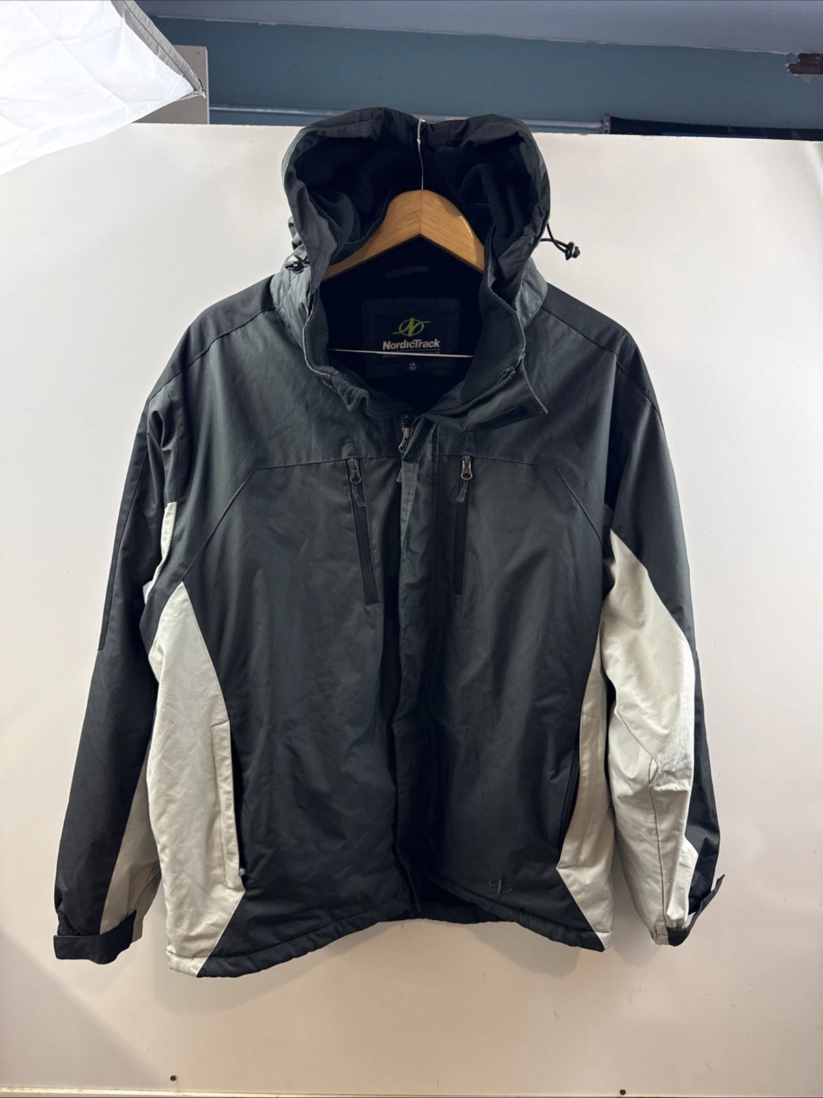 Nordic Track Insulated Jacket Men’s Large Winter Grey/Cream /black Fleece Lined