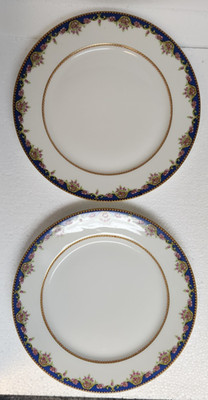 2 Tressemanes & Vogt T&V Limoges Le Trianon Blue Gold Pink Luncheon plates 8''3/4