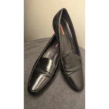 Black Leather Prada pumps kitten heel loafer 38