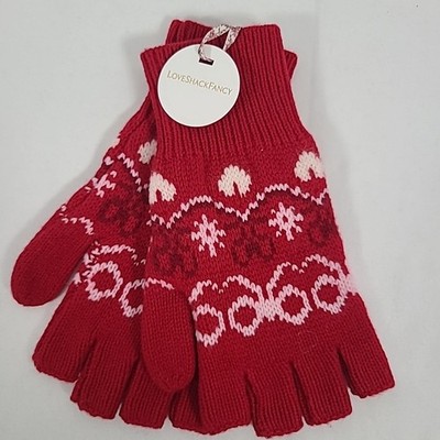 NWT Love Shack Fancy 100% Wool Fingerless Gloves Mittens Red & White