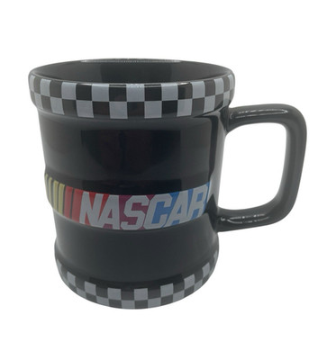 NASCAR Light 'Em Up Coffee Cup Mug Checkered Flag Borders Embossed Logo Racing