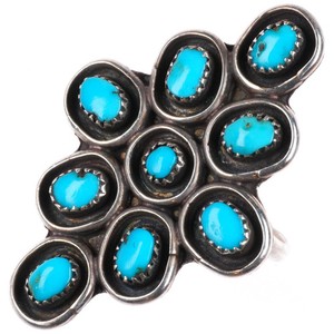 sz6 vintage Zuni sterling silver 9 stone shadowbox turquoise ring