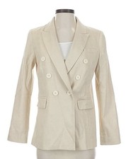 Beige Double-Breasted Notch Lapel Blazer Suit Jacket, Regular Fit, Women's
