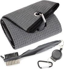 Golf Towels - Microfiber Waffle Pattern Tri-Fold, Brush Tool Kit with Club Groov