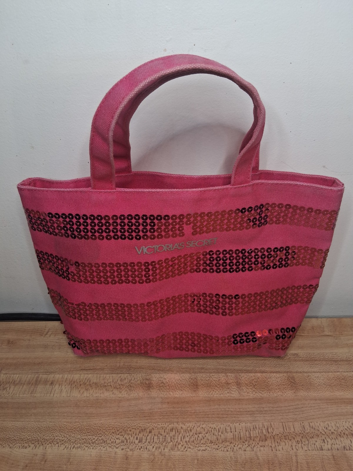 Victoria’s Secret Women's Pink Sequined Striped Weekender Tote Bag