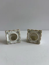 Set of 2 Vintage Mini Ceramic Insert Photo Frame Purple Flowers White Gold Trim