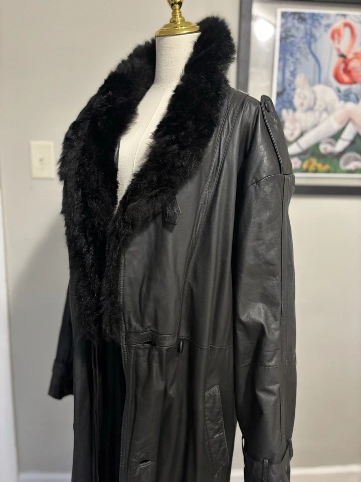 Daniel Young Men's Leather Trench Coat Winter Cold Weather Faux Fur - Image 2 of 4