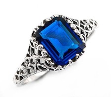 1CT Treated Blue Sapphire 925 Sterling Silver Filigree Ring Jewelry Sz 6 AZ1