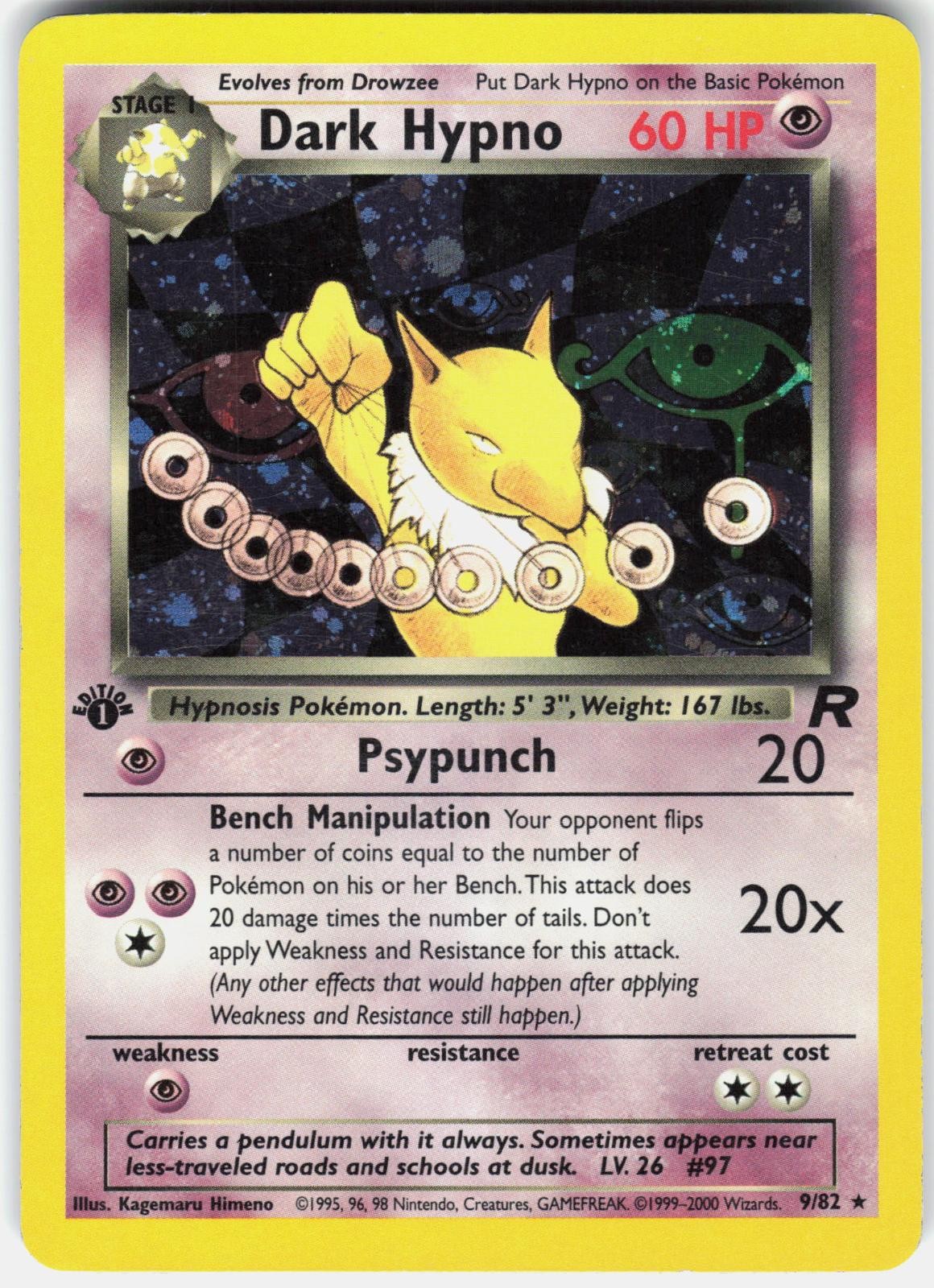Pokemon Dark Hypno 9/82 Rare Team Rocket Pokemon 1st Edition Holo Near Mint
