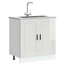 Kitchen Sink Base Cabinet High Gloss White 80x46x81.5cm Engineered Wood Durable