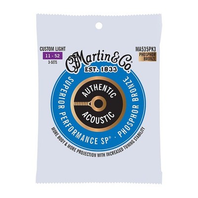 Martin authentische Akustik SP Phosphor Bronze Gitarrensaiten 3er-Pack (0,011 - 0,052)