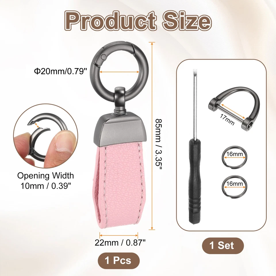 Car Key Chain, Zinc Alloy Leather Car Keychain, Metallic Black/Pink - Imagen 2 de 4