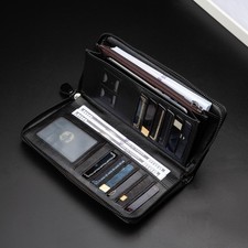 Men's Bifold Leather Zip Coin Long Wallet Multi Card Holder Purse Clutch Handbag