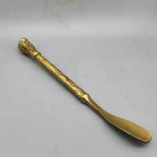 Vintage Brass Shoe Horn Chinese Lucky Symbol Long Handle Gift for Elderly