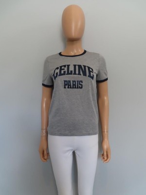 CELINE Gray/Navy 'Celine Paris' Ringer T-Shirt Size S | eBay