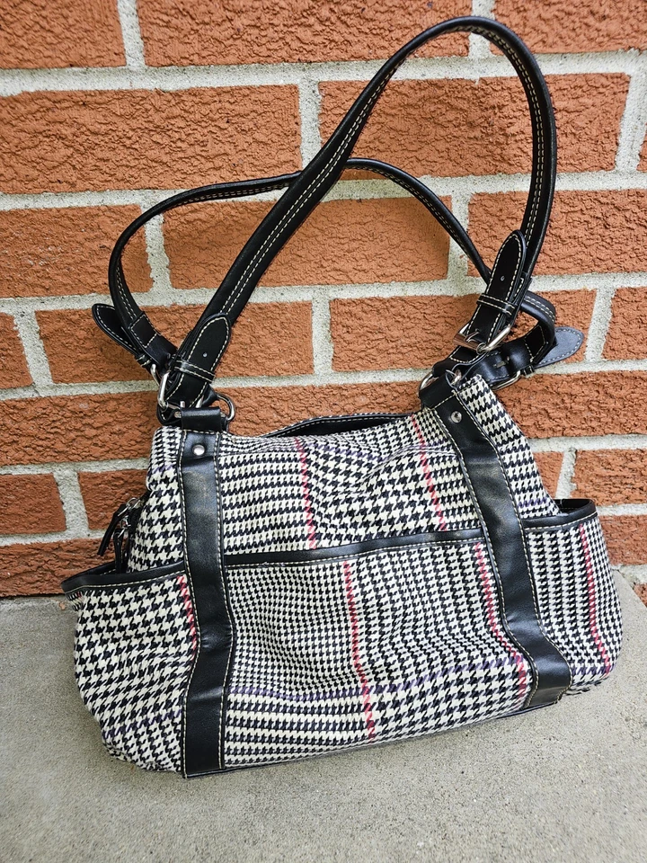 Chaps Houndstooth Purse Shoulder Bag W/3 Compartments And Matching Wallet - Image 2 of 4