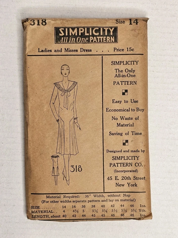 Antique Simplicity Pattern #318 1920s Flapper Dress NOS Unused SZ 14 16 38 40 42 - Image 3 of 4