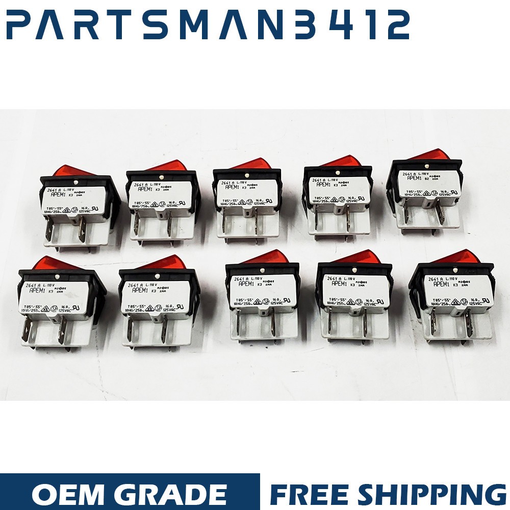 10 Pack] 2641LH / 2A21600L Red Light On/Off Rocker Switch 110V 16A
