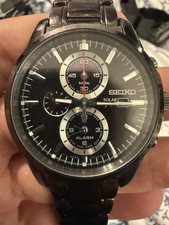 SEIKO SOLAR CHRONOGRAPH V172-0AF0 SILVER/ BLACK WATCH MVP012586 Runs Great 