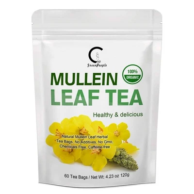 GPGP 60pcs Mullein Leaf Tea Bags Herbal Lung Cleansing Breathing Cough Relieve Tea