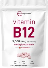 Micro Ingredients Vitamin B12 5,000 Mcg | Methylcobalamin – 240 Chewable Tablets