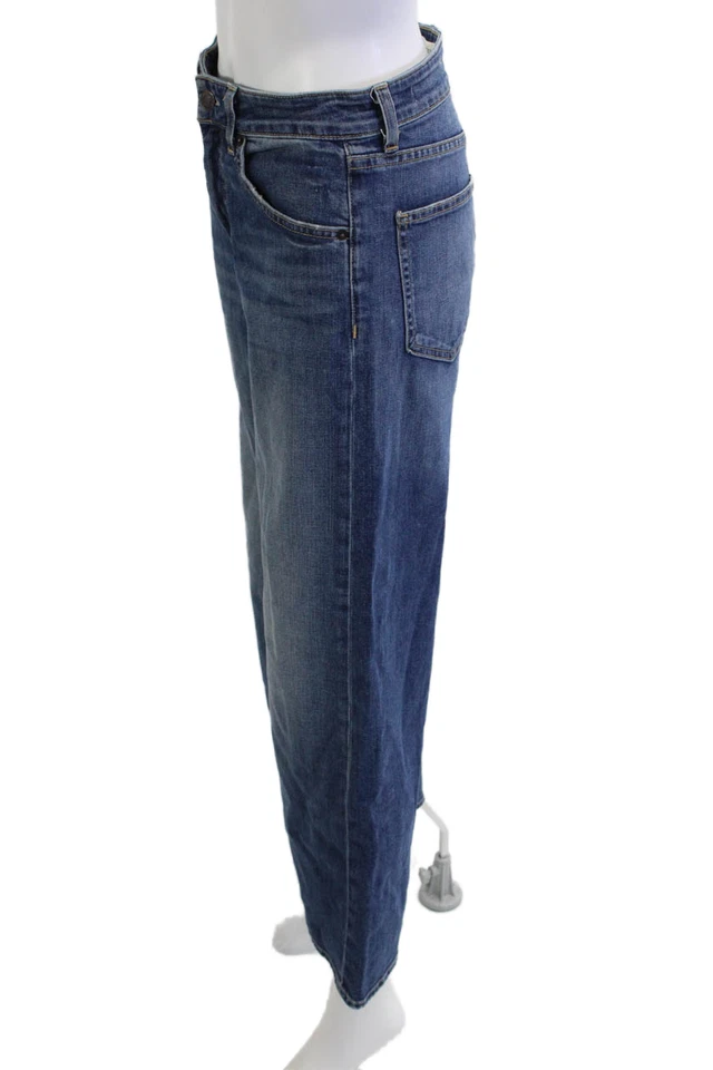 Jeans feminino Nili Lotan perna larga azul escuro cintura alta tamanho 26 - Imagem 2 de 4