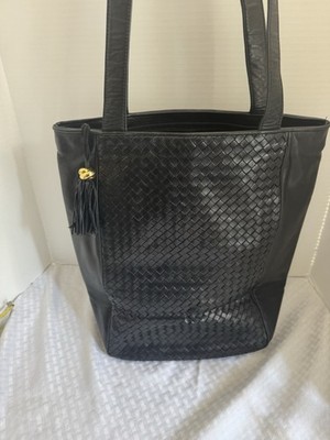 ASPECTS NEW YORK  BLACK SOFT LEATHER & RIBBED CLOTH CROSS BODY SHOULDER BAG
