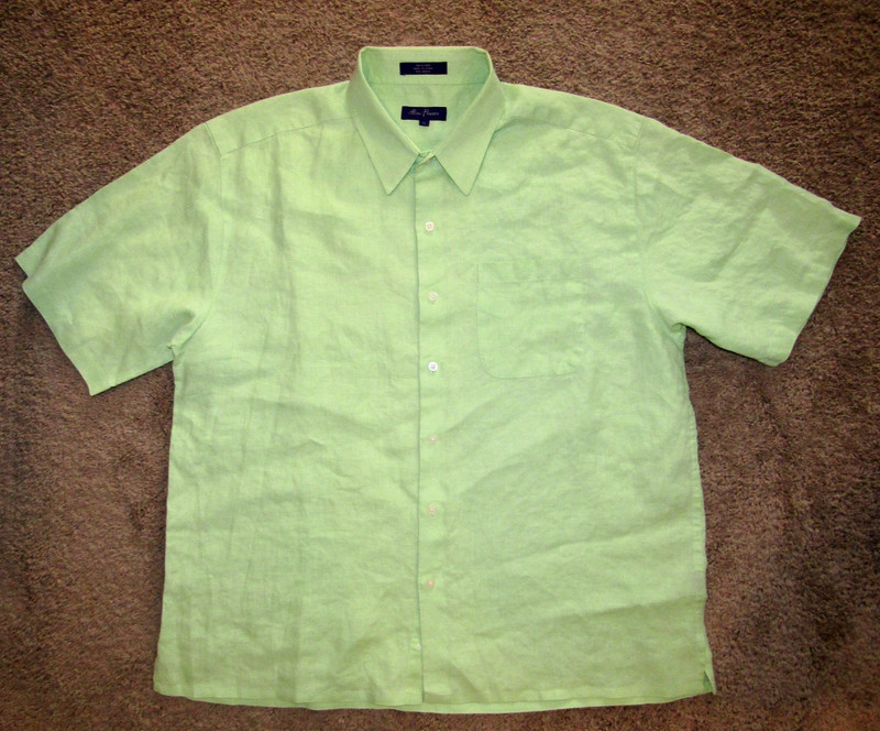 Alan Flusser Mens Short Sleeve Linen Shirt - XL - Lime Green