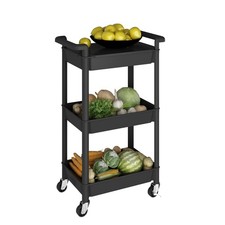 Steehoom 3-Tier Utility Rolling Cart with Cover Top Board, 3-Tier, Black 