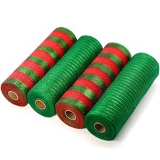 Deco Mesh 10 inch x 10 Yards Christmas Colors - Green, Red and Green Striped ...