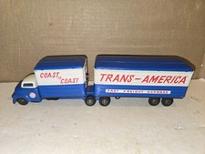 Vintage 50s Tin Litho SSS Trans-America Moving Tractor Trailer Truck,Friction