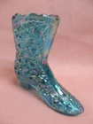 Vintage Fenton Boot Daisy Button Blue Carnival Glass Victorian Shoe