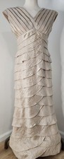 VTG Adrianna Papell Gold Metallic Tiered Ruffle Sleeveless Mermaid Maxi Dress 6
