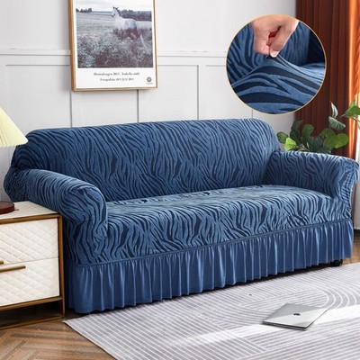 Elastic Jacquard Sofa Cover w/ Skirt 1/2/3/4 Seater Stylish Sofa Couch Slipcover
