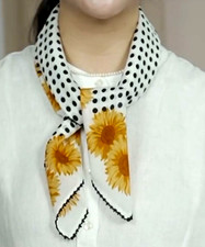 26"x26"Dots Flowers Print Pure Mulberry Crepe Silk 12momme Scarf65X65cm5-14