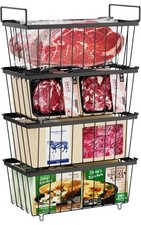 iSPECLE Chest Freezer Organiser 4-Pack Stackable Wire Baskets for 198L - Black