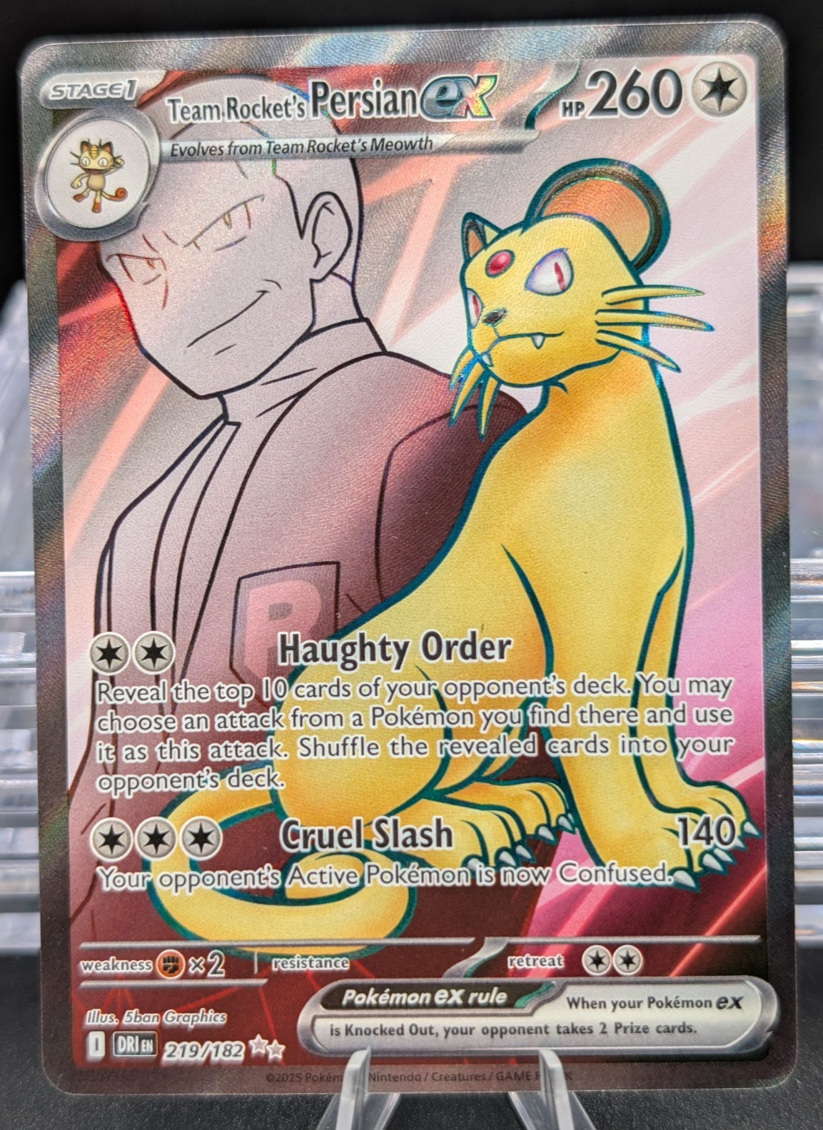 Team Rocket’s Persian Ex 219/182 Destined Rivals Full Art Card Pokemon TCG