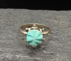 SZ 6.5 Vintage Sterling Silver Turquoise Carved Turtle Estate Ring Southwest 925