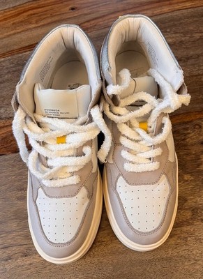 New Steve Madden Marked Beige Silver & White Leather High-Top Sneakers Size 9